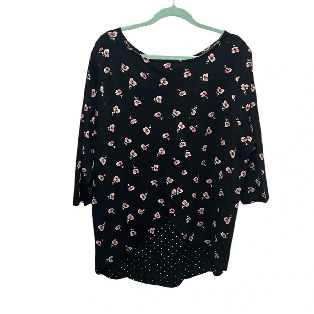 J.Jill black floral polka dot 3/4 sleeve tunic top size 2X